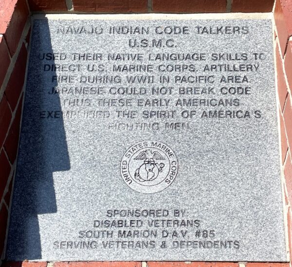 NAVAJO INDIAN CODE TALKERS U.S.M.C. WAR MEMORIAL TABLET