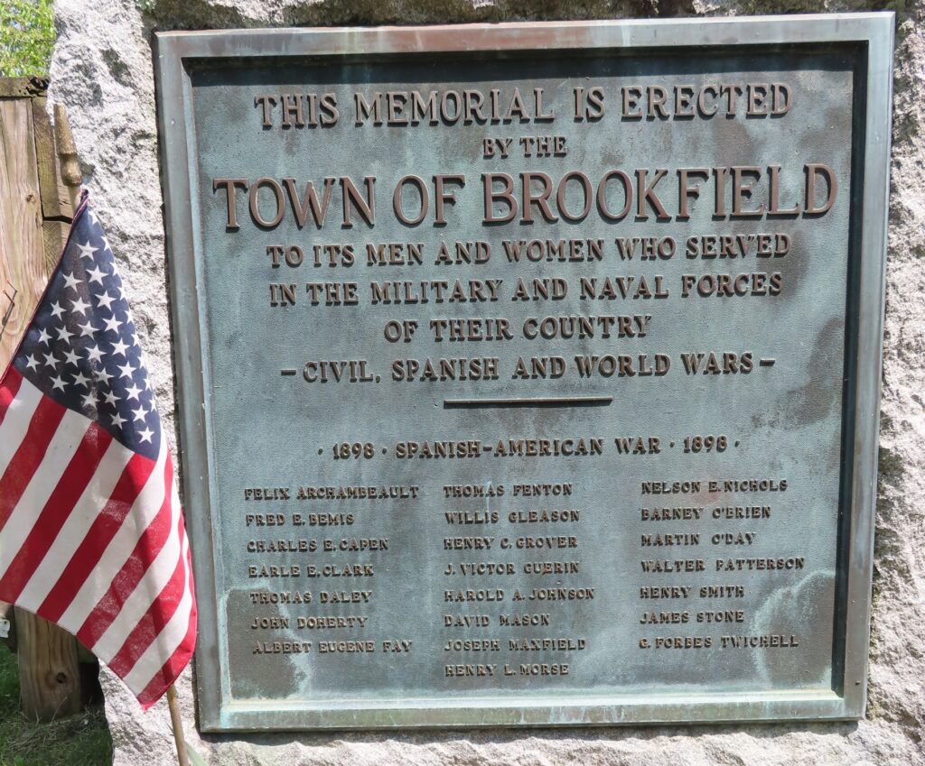TOWN OF BROOKFIELD SPANISH-AMERICAN WAR HONOR ROLL MEMORIAL PLAQUE