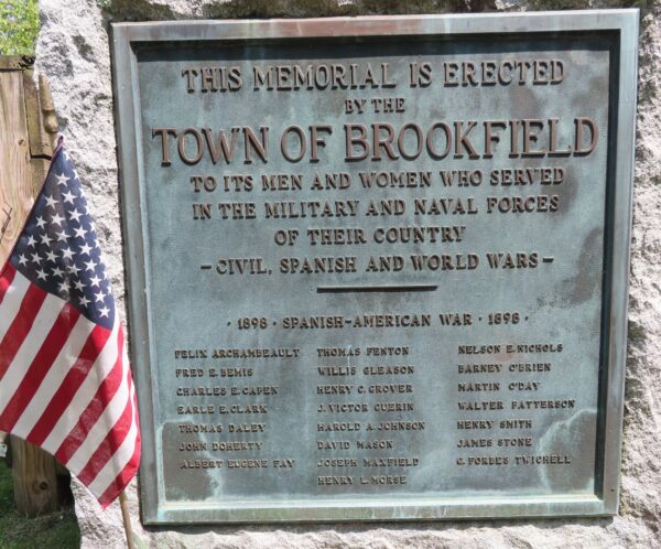 TOWN OF BROOKFIELD SPANISH-AMERICAN WAR HONOR ROLL MEMORIAL PLAQUE
