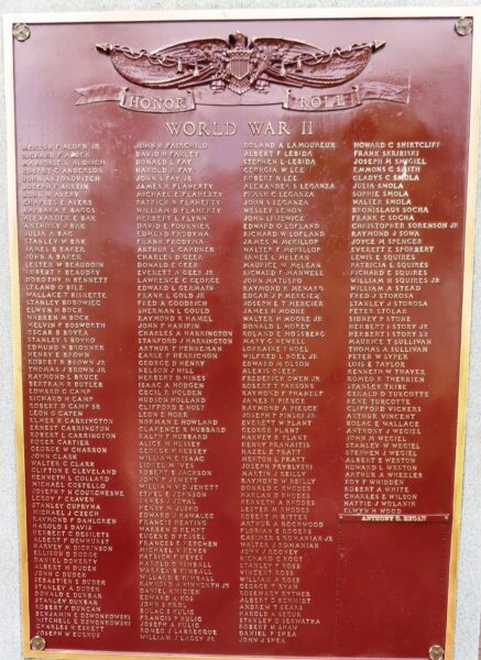 BELCHERTOWN HONOR ROLL WAR MEMORIAL PLAQUE C