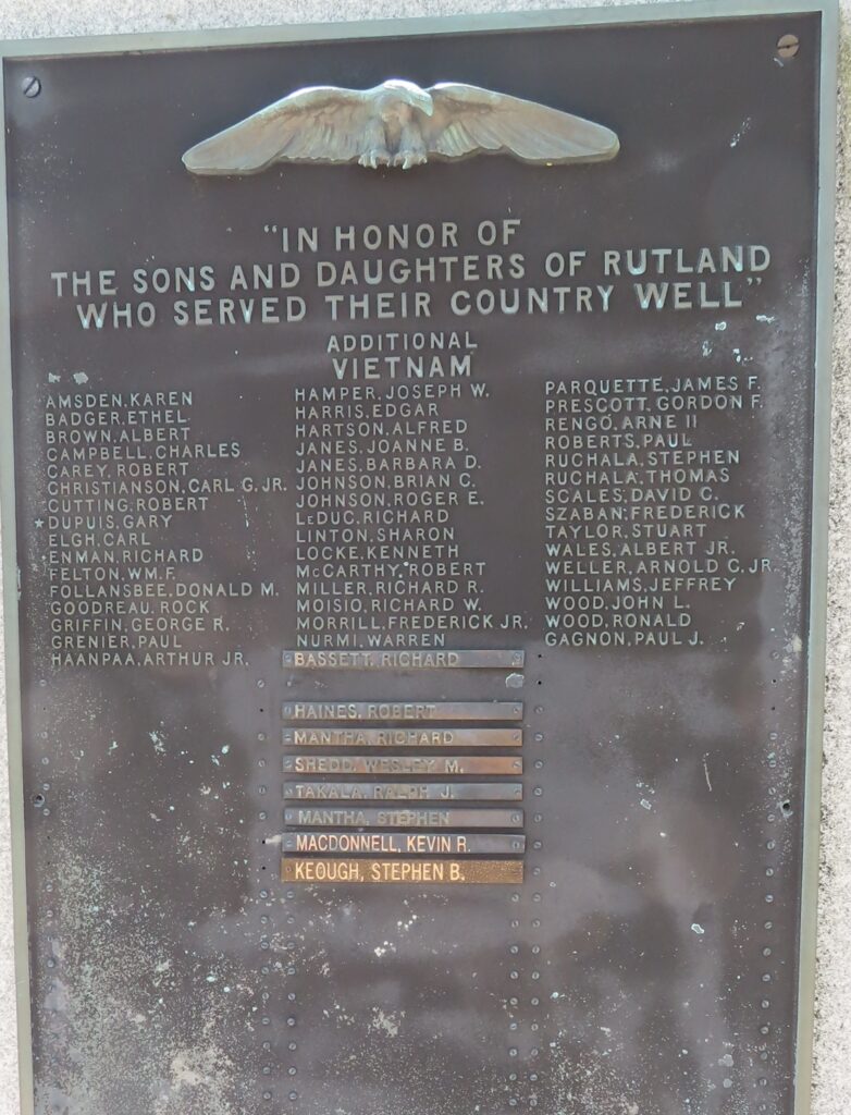 RUTLAND VETERANS MEMORIAL PLAQUE C