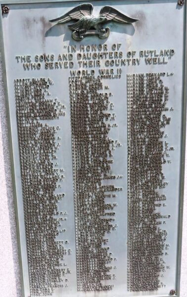 RUTLAND VETERANS MEMORIAL PLAQUE A