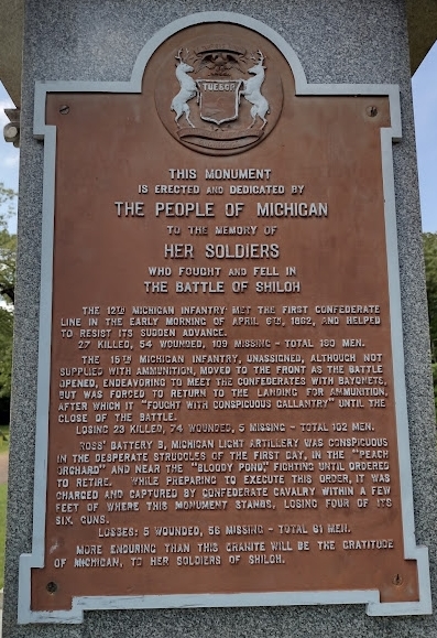 MICHIGAN SOLDIERS IN THE BATTLE OF SHILOH MEMORIAL PLAQUE