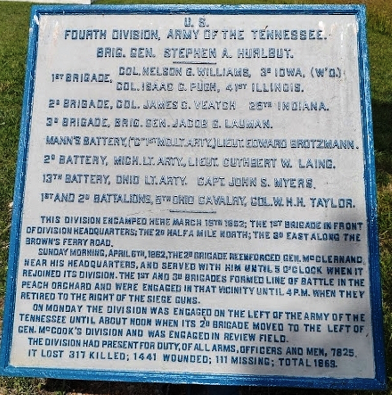 U.S. FOURTH DIVISION, ARMY OF THE TENNESSEE MEMORIAL PLAQUE
