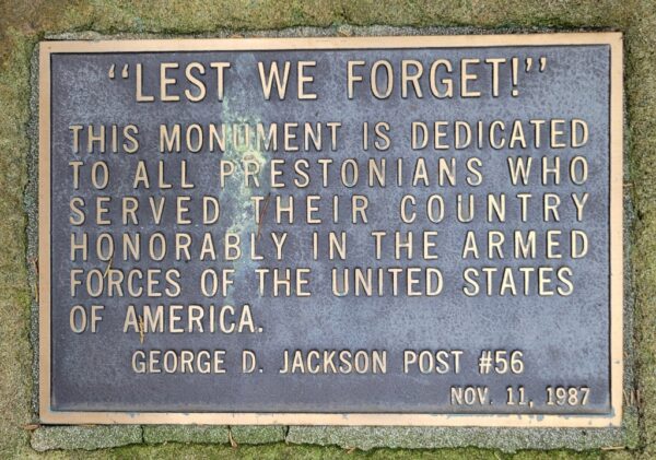 “LEST WE FORGET” ALL PRESTONIANS MEMORIAL FLAGPOLE PLAQUE
