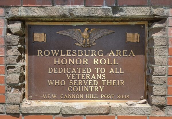 ROWLESBURG AREA HONOR ROLL WAR MEMORIAL PLAQUE