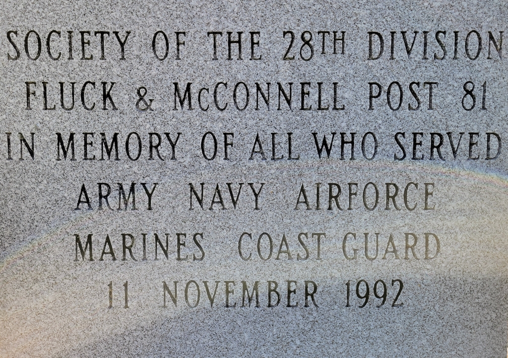 SOCIETY OF THE 28TH DIVISION WAR MEMORIAL TANK DEDICATION STONE