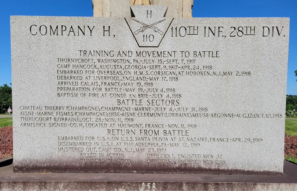 COMPANY H, 110TH INF. 28TH DIV. WAR MEMORIAL
