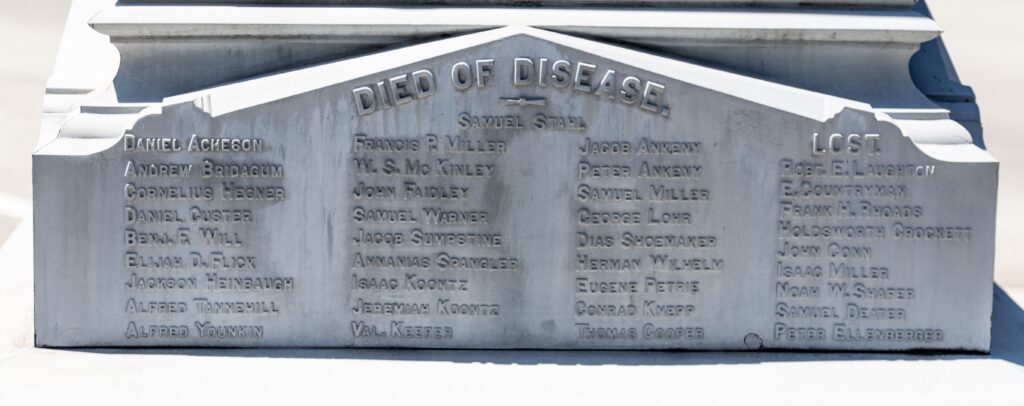 SOMERSET COUNTY, PA CIVIL WAR MEMORIAL DIED OF DISEASE STONE B