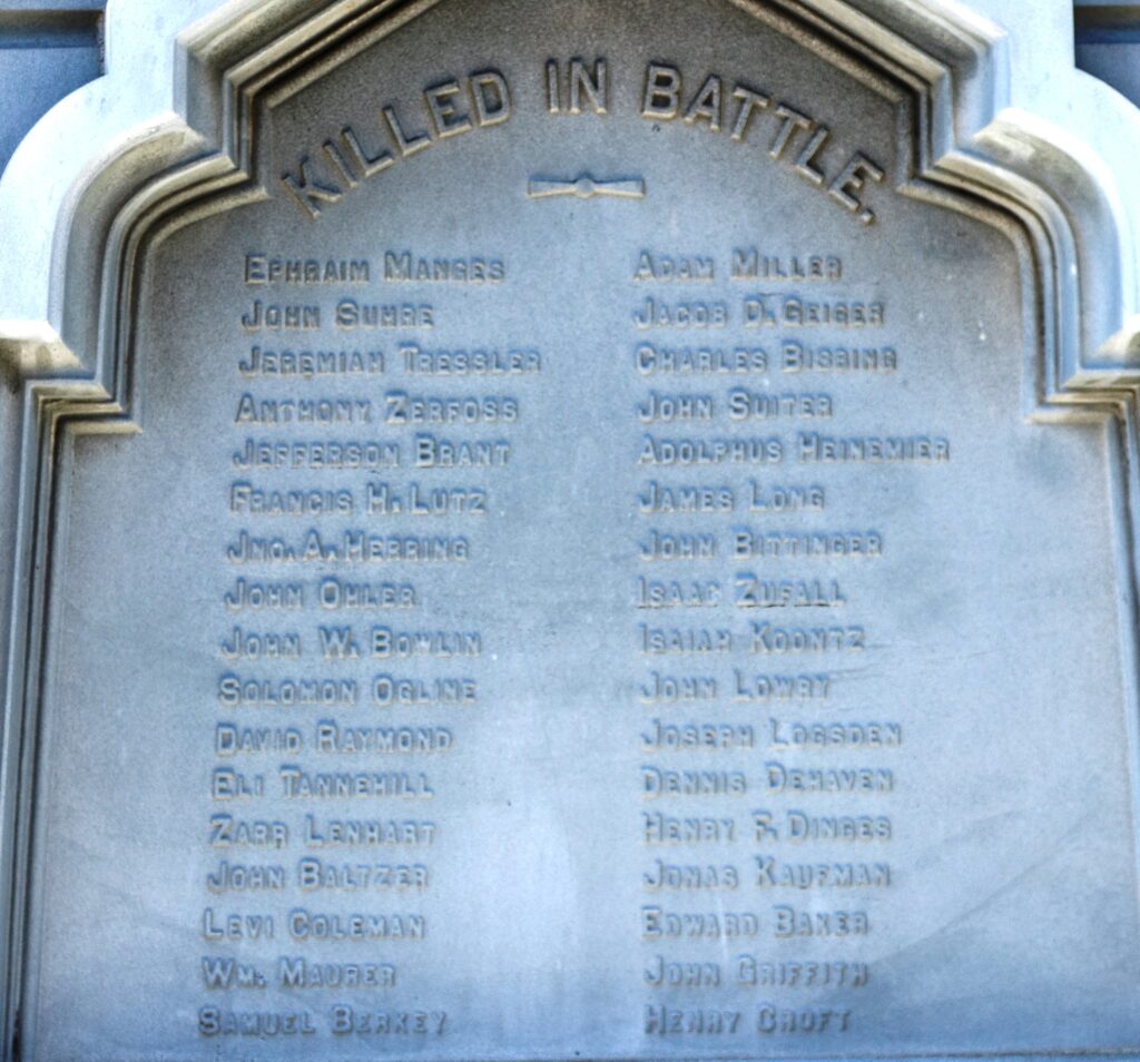 SOMERSET COUNTY, PA CIVIL WAR MEMORIAL KILLED IN BATTLE STONE B