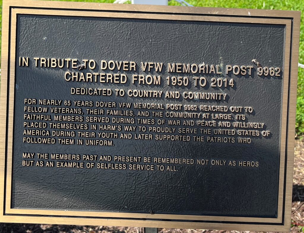 IN TRIBUTE TO DOVER VFW MEMORIAL POST 9962 PLAQUE