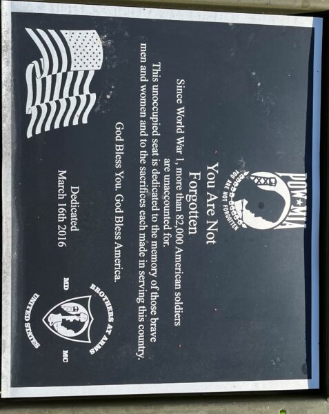 DOVER POW MIA YOU ARE NOT FORGOTTEN EMPTY CHAIR MEMORIAL PLAQUE