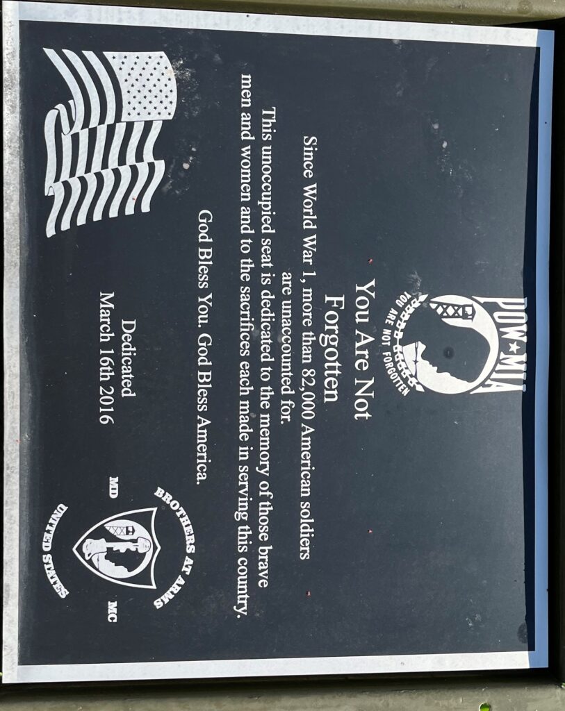DOVER POW MIA YOU ARE NOT FORGOTTEN EMPTY CHAIR MEMORIAL PLAQUE