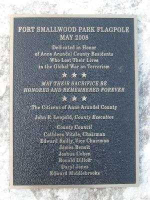 FORT SMALLWOOD PARK FLAG POLE MEMORIAL PLAQUE