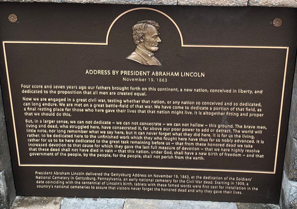DELAWARE VETERANS MEMORIAL CEMETERY ADDRESS BY PRESIDENT ABRAHAM LINCOLN MEMORIAL PLAQUE