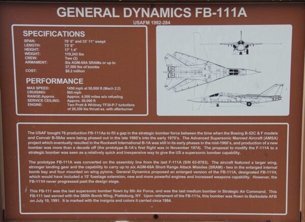 GENERAL DYNAMICS FB-111A MEMORIAL AIRCRAFT PLAQUE