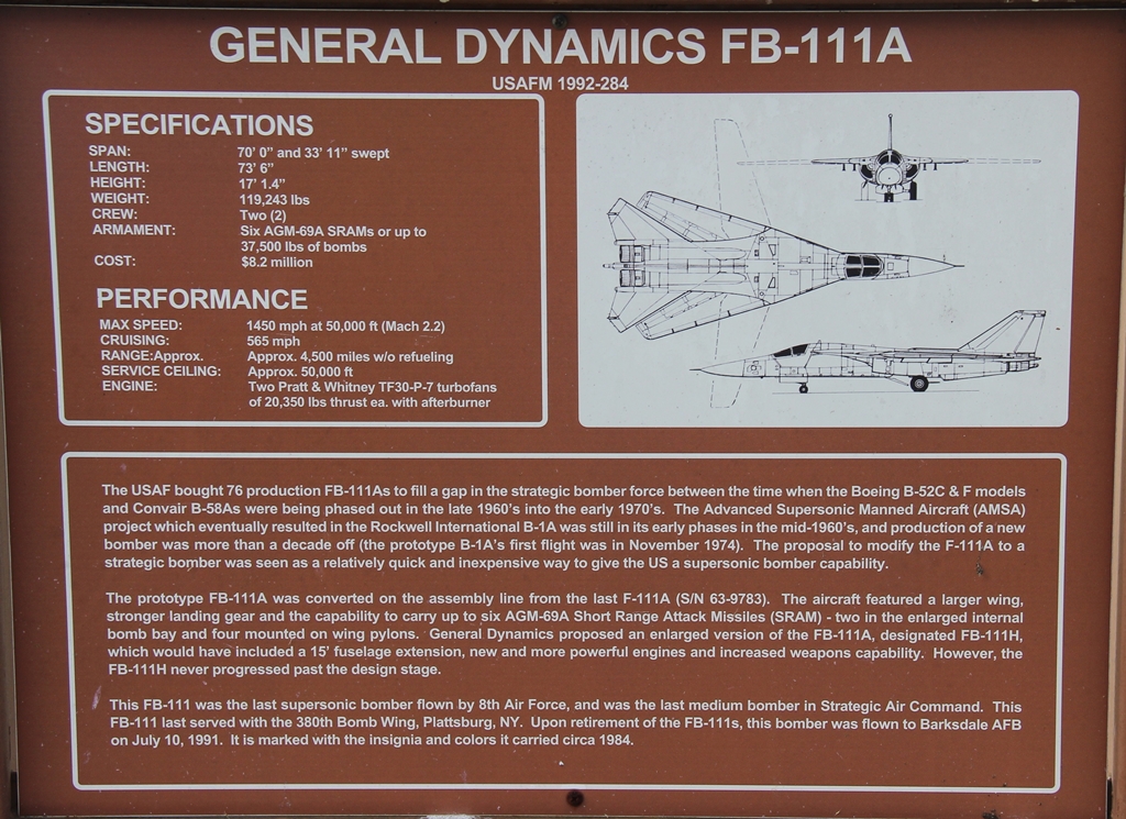 GENERAL DYNAMICS FB-111A MEMORIAL AIRCRAFT PLAQUE
