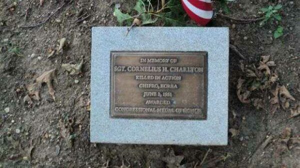 SGT. CORNELIUS H. CHARLTON MEDAL OF HONOR MEMORIAL TREE PLAQUE
