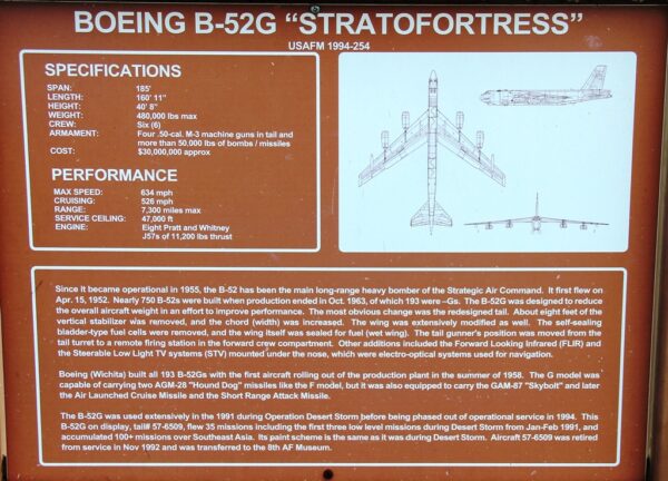 BOEING B-52G “STRATOFORTRESS” MEMORIAL AIRCRAFT PLAQUE BARKSDALE