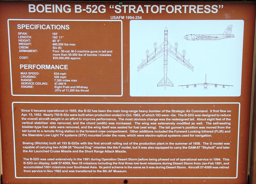 BOEING B-52G “STRATOFORTRESS” MEMORIAL AIRCRAFT PLAQUE BARKSDALE