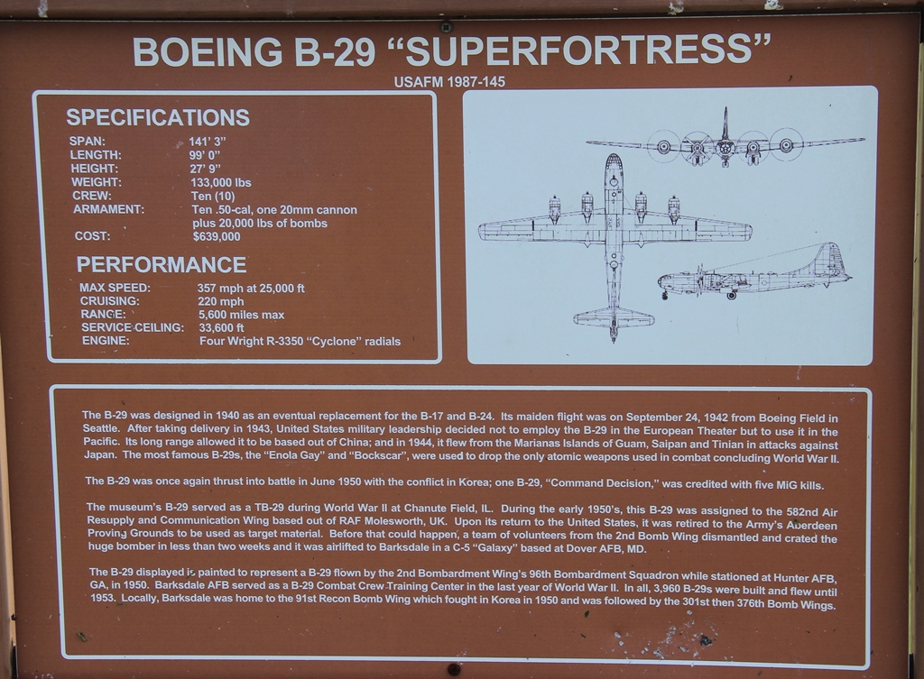 BOEING B-29 “SUPERFORTRESS” MEMORIAL PLAQUE
