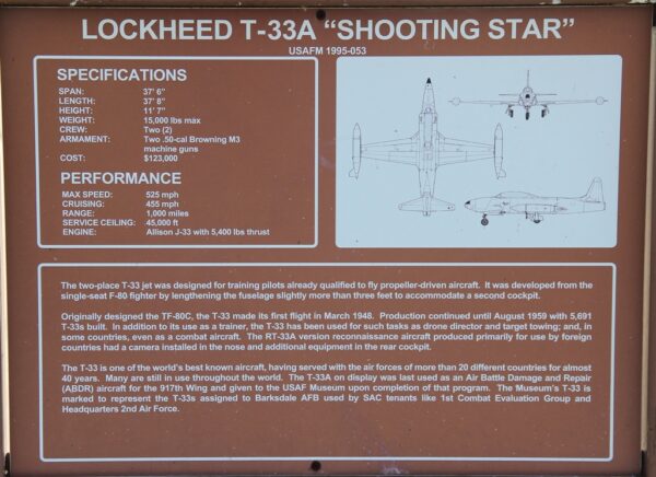 LOCKHEED T-33A “SHOOTING STAR” MEMORIAL AIRCRAFT PLAQUE BARKSDALE