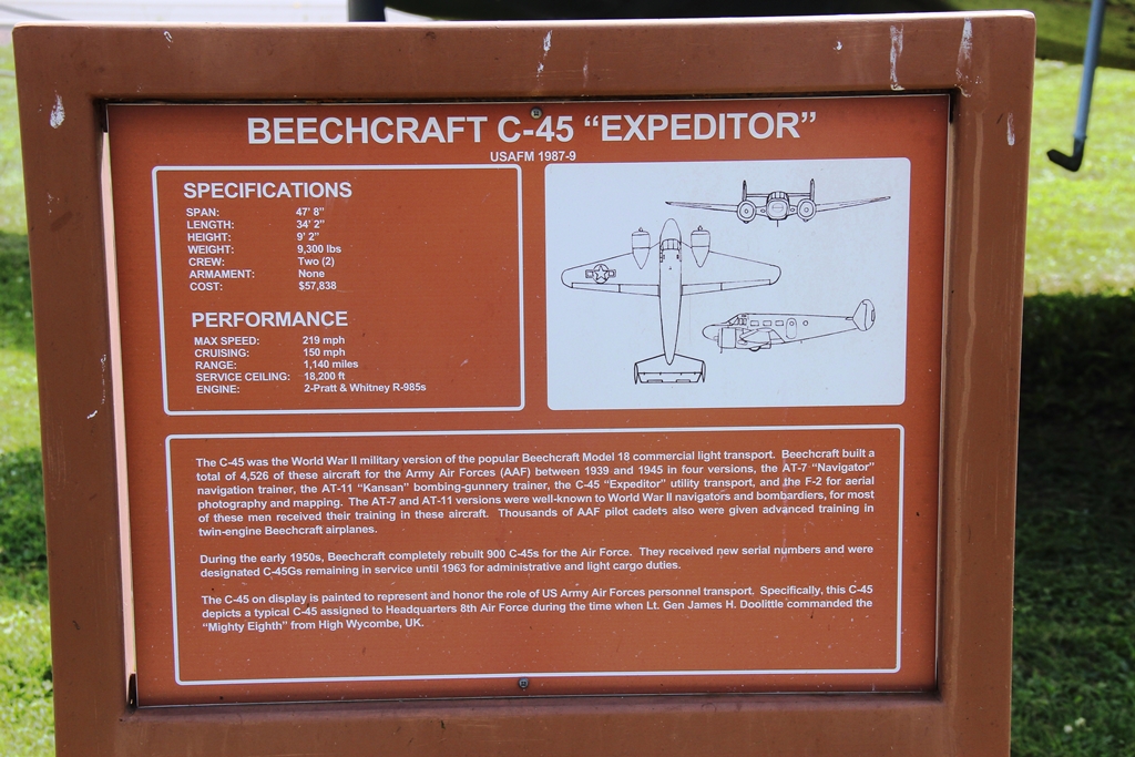 BEECHCRAFT C-45 ” EXPEDITOR” WAR MEMORIAL AIRCRAFT PLAQUE
