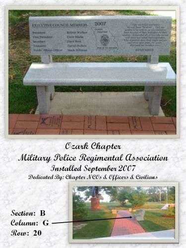 OZARK CHAPTER, MILITARY POLICE REGIMENTAL ASSOCIATION MEMORIAL BENCH