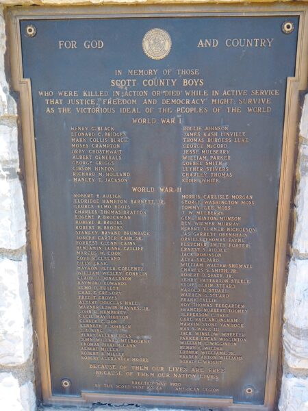 SCOTT COUNTY BOYS KILLED IN ACTION WAR MEMORIAL PLAQUE