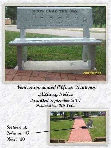 NONCOMMISSIONED OFFICER ACADEMY MILITARY POLICE MEMORIAL BENCH