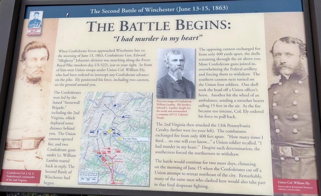 THE BATTLE BEGINS THE SECOND BATTLE OF WINCHESTER MEMORIAL PANEL