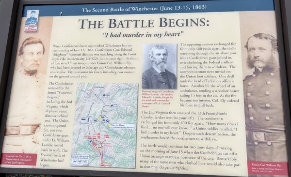THE BATTLE BEGINS THE SECOND BATTLE OF WINCHESTER MEMORIAL PANEL