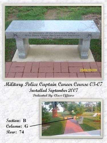 MILITARY POLICE CAPTAIN CAREER COURSE 03-07 MEMORIAL BENCH