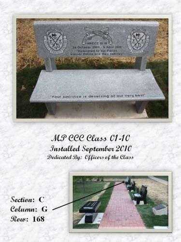 MILITARY POLICE CAPTAIN CAREER COURSE 01-10 MEMORIAL BENCH