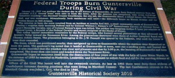 FEDERAL TROOPS BURN GUNTERVILLE WAR MEMORIAL PLAQUE
