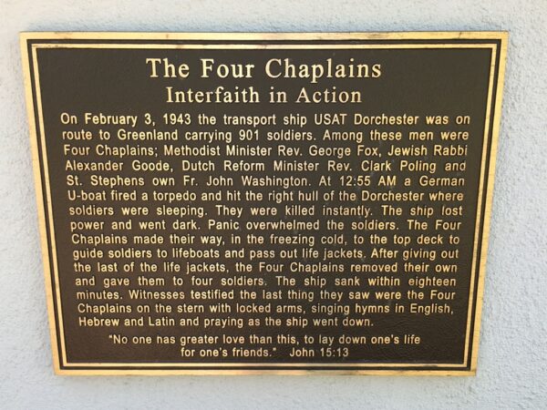 CHURCH OF SAINT STEPHEN FOUR CHAPLAINS WAR MEMORIAL PLAQUE