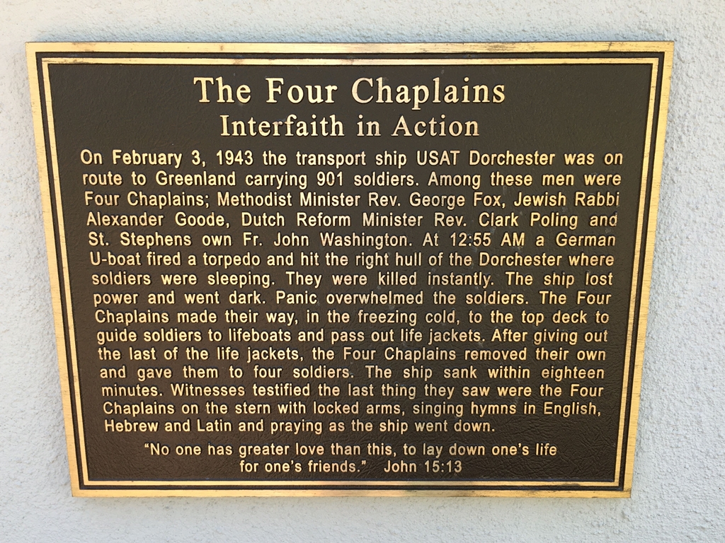 CHURCH OF SAINT STEPHEN FOUR CHAPLAINS WAR MEMORIAL PLAQUE