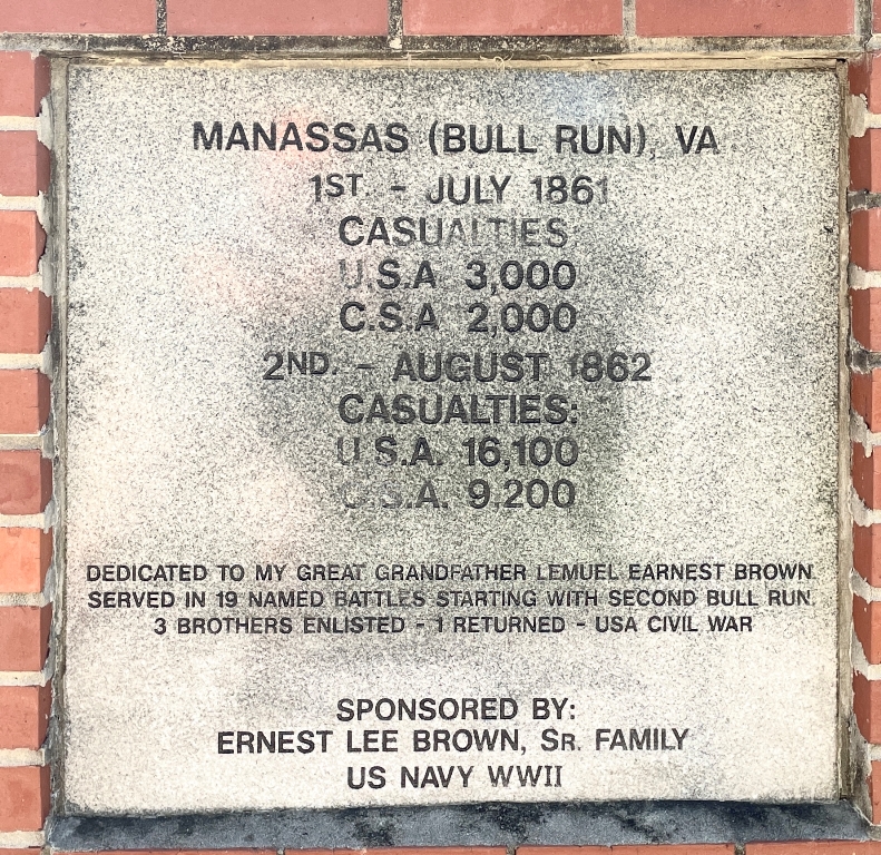 MANASSAS (BULL RUN), VA WAR MEMORIAL TABLET