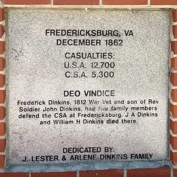 FREDERICKSBURG, VA DECEMBER 1862 WAR MEMORIAL TABLET