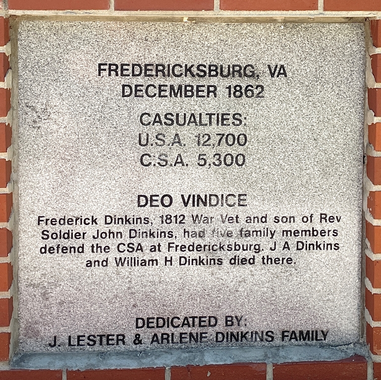 FREDERICKSBURG, VA DECEMBER 1862 WAR MEMORIAL TABLET