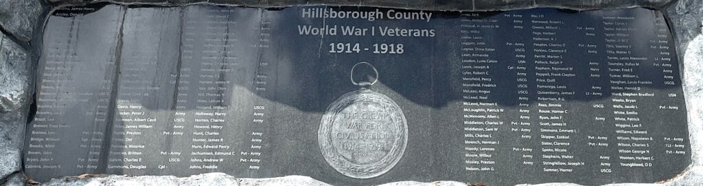 HILLSBOROUGH COUNTY WORLD WAR I VETERANS MEMORIAL PLAQUE