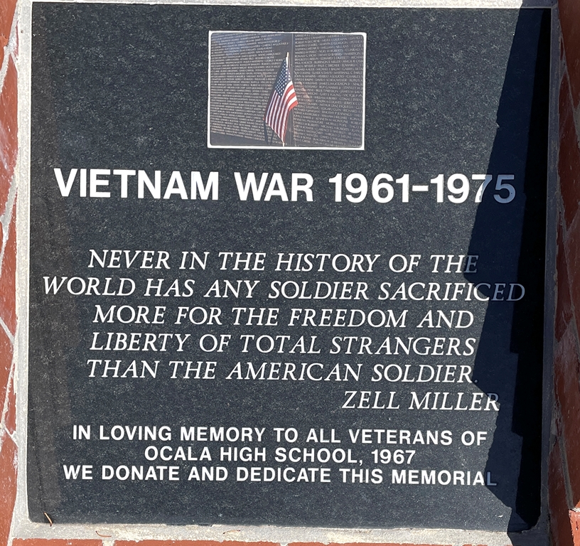 OCALA VIETNAM WAR 1961-1975 WAR MEMORIAL TABLET