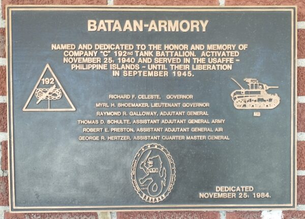 BATAAN-ARMORY WAR MEMORIAL BUILDING PLAQUE