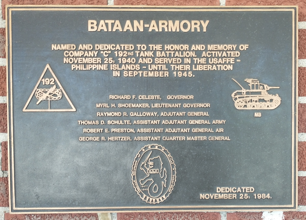 BATAAN-ARMORY WAR MEMORIAL BUILDING PLAQUE