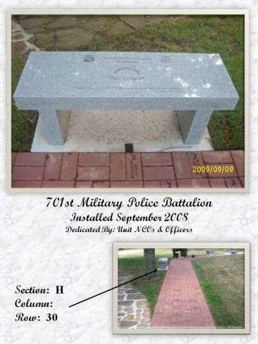 701ST MILITARY POLICE BATTALION MEMORIAL BENCH