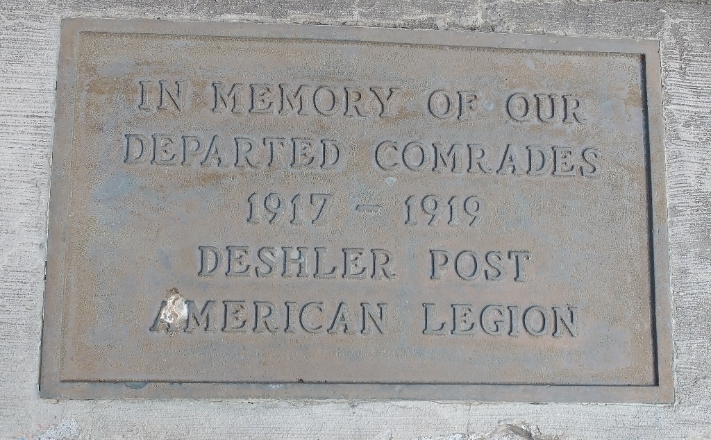 DESHLER POST AMERICAN LEGION WAR MEMORIAL FLAGPOLE PLAQUE