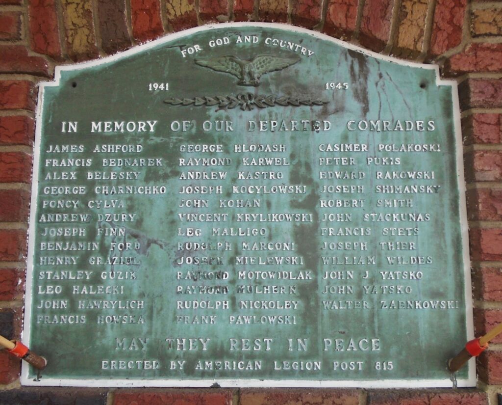 AMERICAN LEGION POST 815 WORLD WAR II MEMORIAL WALL PLAQUE