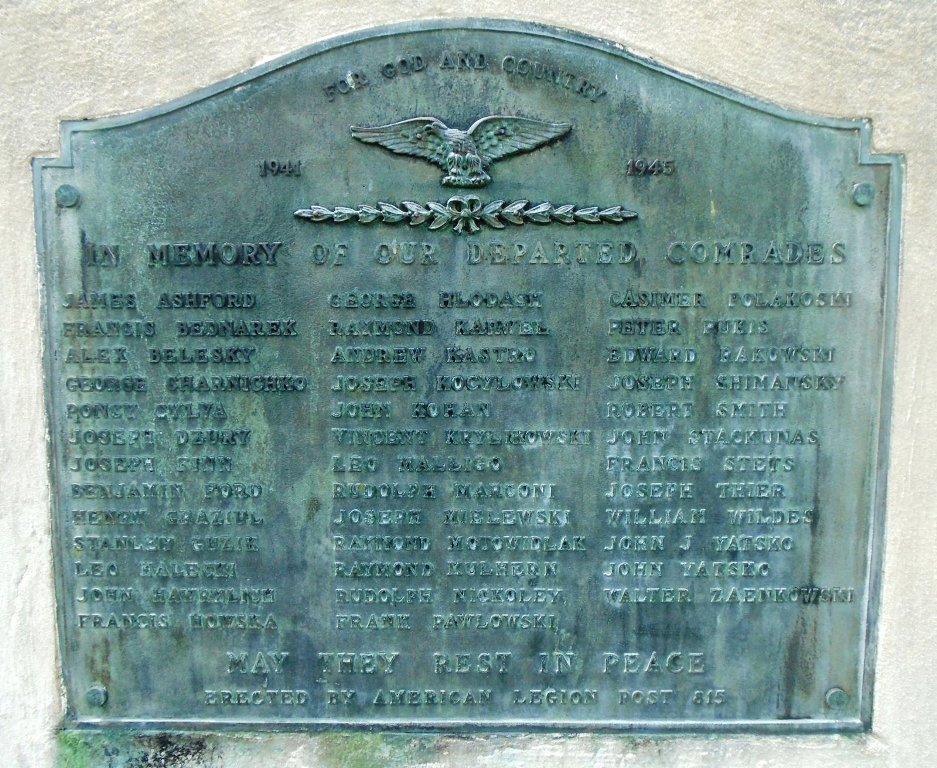 AMERICAN LEGION POST 815 WORLD WAR II MEMORIAL PLAQUE