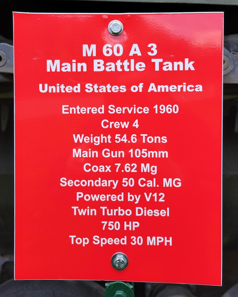 M 60 A 3 MAIN BATTLE TANK MEMORIAL PLAQUE