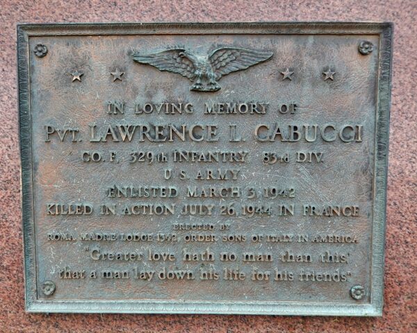 PVT. LAWRENCE L. CABUCCI WAR MEMORIAL PLAQUE